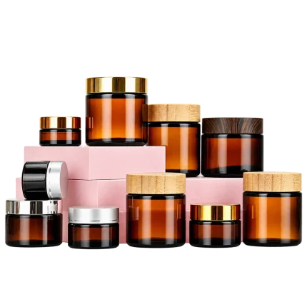 Amber glass jars with cap options