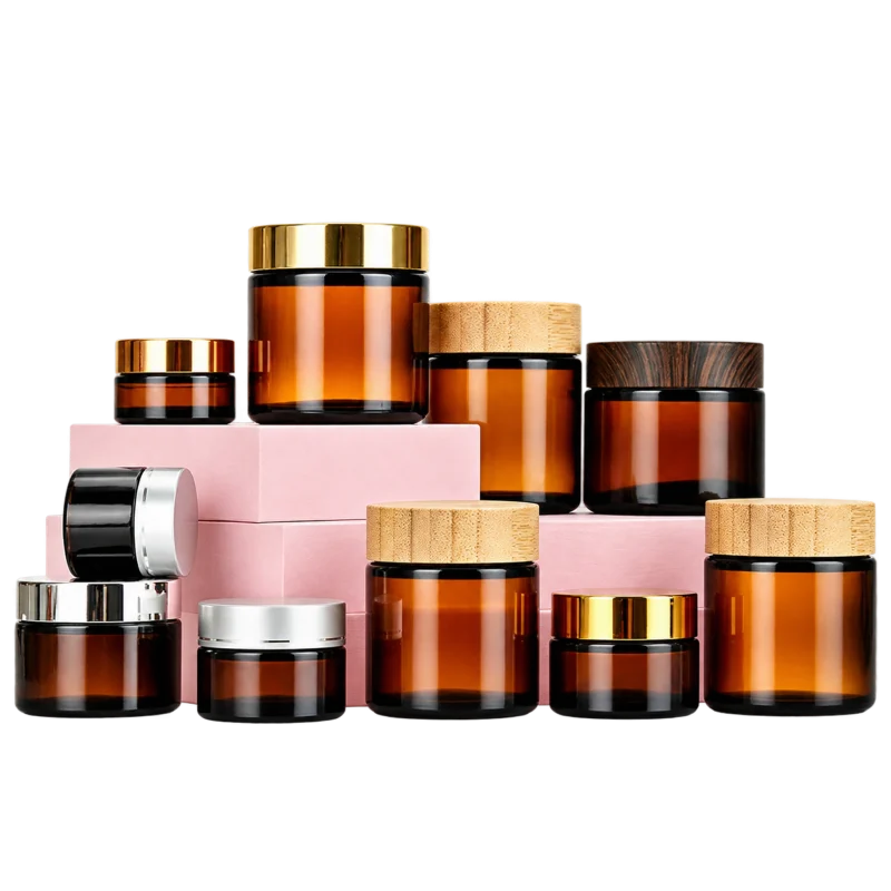 Amber glass jars with cap options