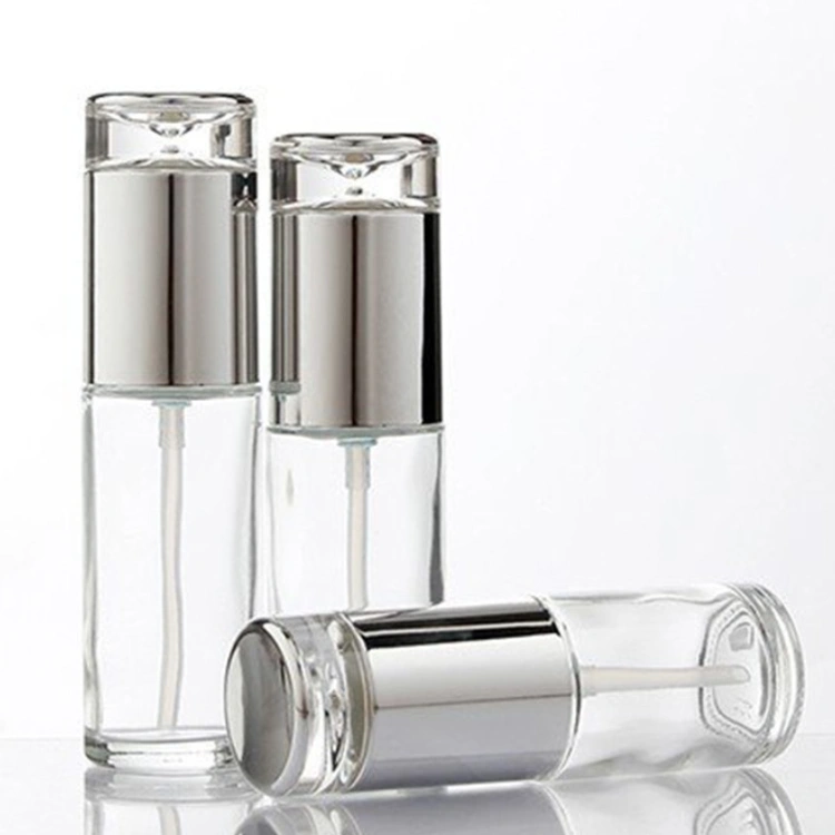 30ml to 100ml glass pump bottles with gold or silver pumps in clear and frosted finishes
