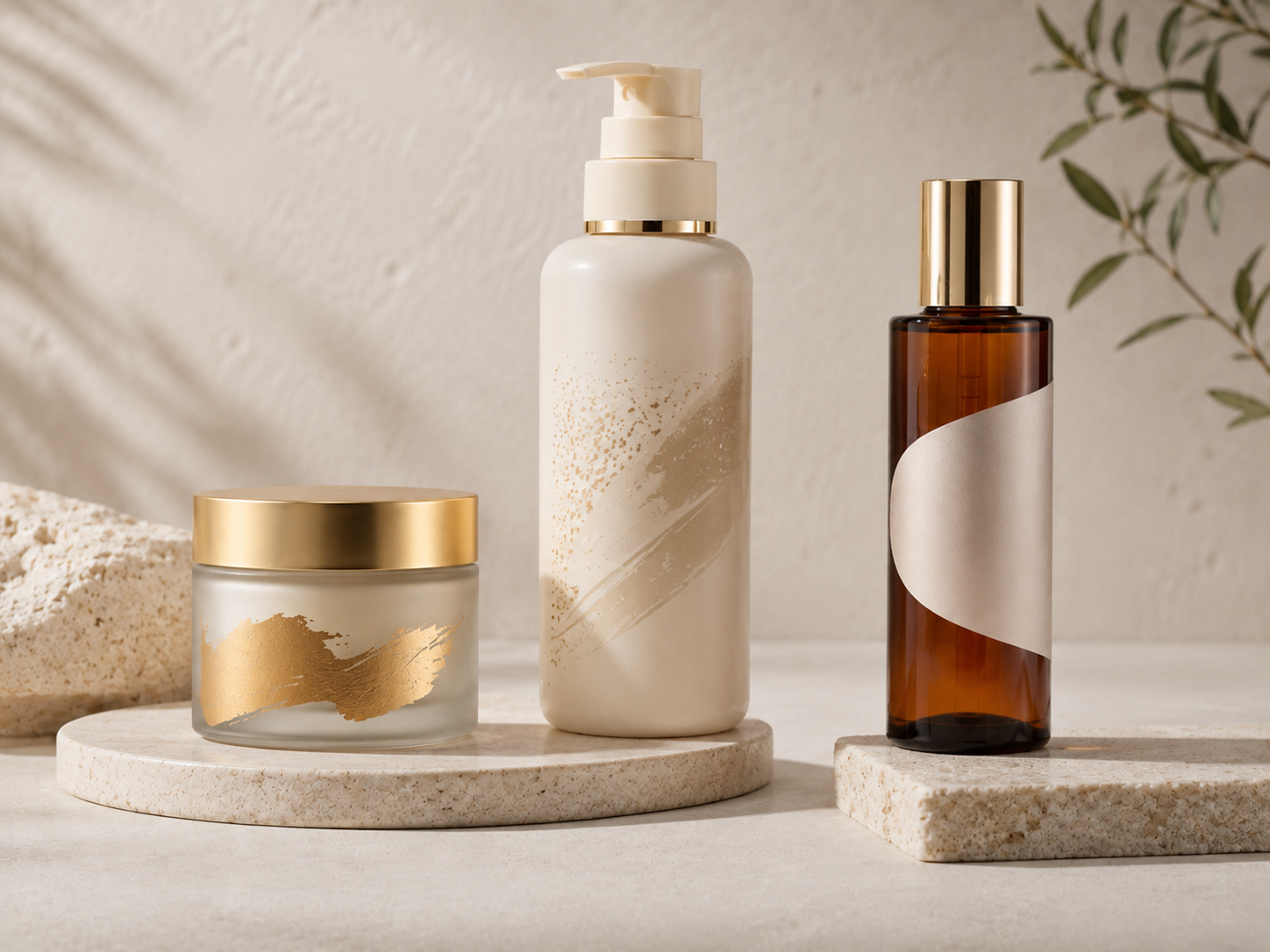 Cosmetic bottles showing screen printing hot stamping and label decoration options