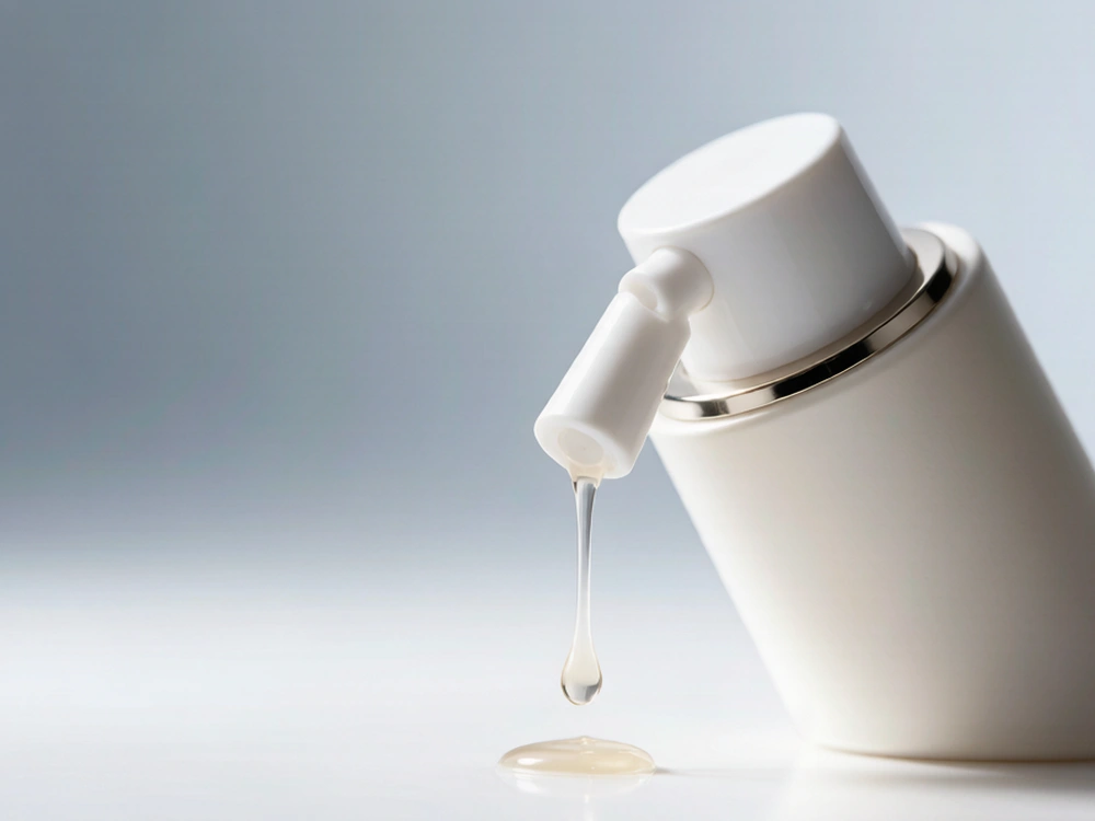Airless pump bottle dispensing a serum drop