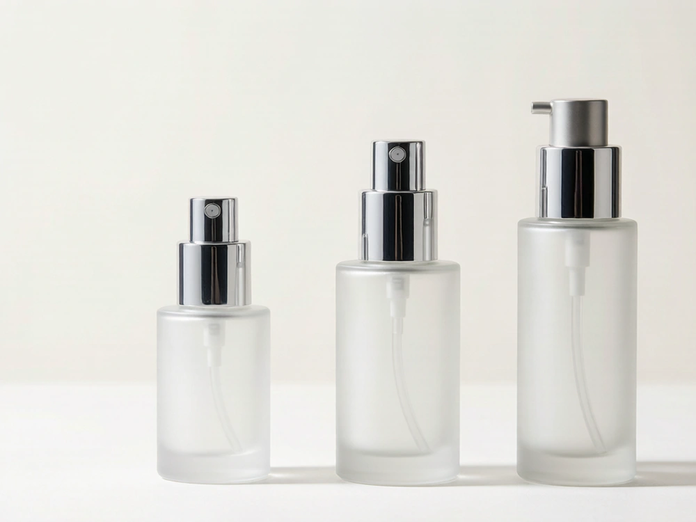 Row of airless pump bottles in three sizes