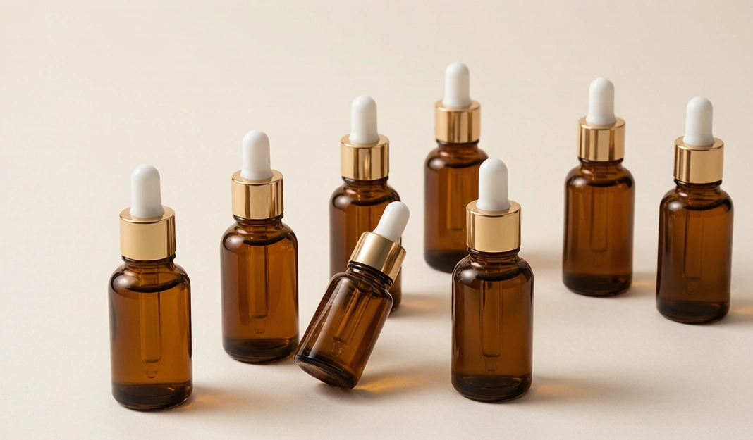 Amber glass dropper bottles for essential oils