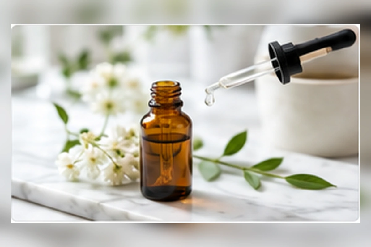 Amber glass dropper bottle for skincare serum packaging